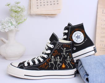 Embroidered Skeleton Converse: Custom Halloween Sneakers