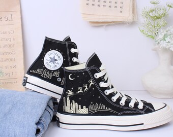 Converse med broderat jultema: Anpassade julgranssneakers, Converse High Top med magiskt broderi