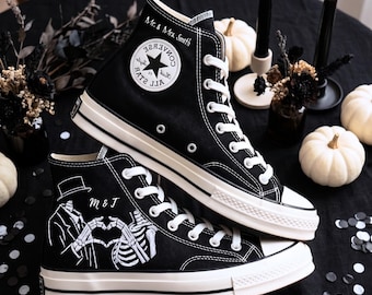 Converse squelette mariée marié, baskets de mariage gothiques, chaussures personnalisées de conception de coeur
