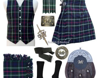 Men&#39;s Tartan Wedding Kilt Outfit Tartan Vest Antique Welsh Dragon Kilt Outfit Available In 50+ Tartans
