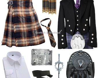 Men's Wedding Kilt Outfit Prince Charlie Jacket 9 Pieces Kilt Set Available In 50+ Tartans