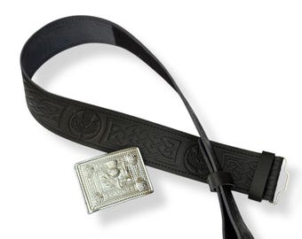 Set di cintura e fibbia per kilt in pelle, cintura in rilievo con cardo