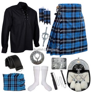 Men&#39;s Scottish Chrome Stag Head 10 Pieces Tartan Wedding Kilt Outfit Available In 50+ Tartans