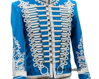 Men&#39;s Teal Blue Napoleonic Wool Military Jacket Steampunk Military Jacket Uniform Tunic Pelisse Jacket - Wedding Jacket