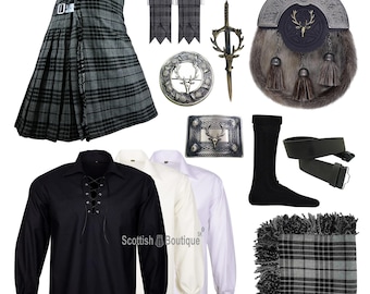 Men's Antique Stag Head 10 Pieces Custom Tartan Wedding Kilt Outfit Available In 60+ Tartans
