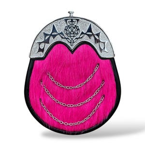 Kilt en cuir Sporran chardon pour femmes Sporran traditionnel pour femmes en cuir de fourrure rose avec ceinture en chaîne