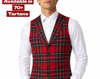 Chaleco escocés con cuello de tartán para hombre, chalecos escoceses de tartán para kilt de las Tierras Altas - Chaleco de novio para hombre - Disponible en más de 70 tartanes de clanes