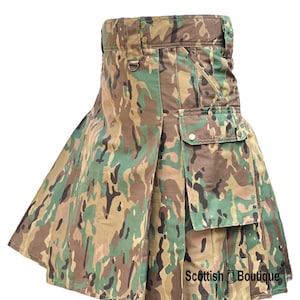 Men&#39;s Tactical Military Cargo Pockets Cotton Work Kilt Camouflage Utility Kilt Sizes 28&quot; to 62&quot;