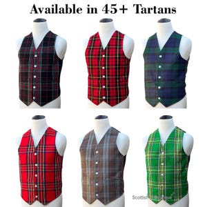 Men&#39;s Tartan Waistcoat 5 Button Scottish Kilt Wedding Vest Available in 45+ Tartans