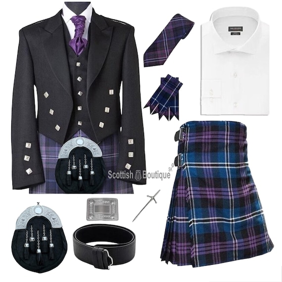 Men's Wedding Prince Charlie 9 Pcs Scottish Outfit Traditional 8 Yard Kilt Outfit Set Available In 50+ Tartans