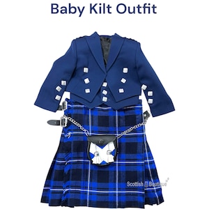 Baby Kilt Navy Blue Jacket Outfit Kids Kilt set Includes Baby Navy Blue Prince Charlie + Baby Kilt + Baby Sporran Available in 50+ Tartans