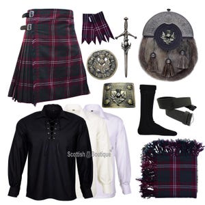 Herrkläder med skotsk tistel, 10 delar, bröllopstartan, antik kilt, finns i över 60 tartaner