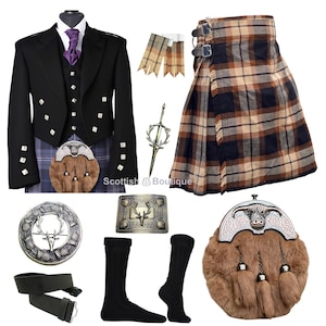 Men&#39;s Prince Charlie Kilt Outfit Tartan Wedding Antique Kilt Set Available In 50+ Tartans