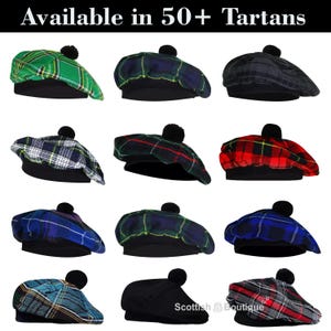 Scottish Tartan Hat Traditional Tam o&#39; Shanter Tammy Tartan Cap Available in 50+ Tartan