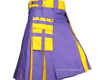 Men&#39;s Utility Purple And Yellow Fashion Hybrid Kilt Sizes 28&quot; to 62&quot;