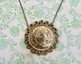 Vintage Napoleon Coin Gold Tone Statement Couture Belt or Necklace Vintage Napoleon Coin Gold Tone Statement Couture Belt or  main image 4