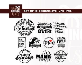Pacote de SVGs engraçados e sarcásticos para mães, designs para a vida de mãe (download digital)