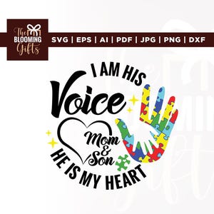 Autismus Bewusstsein Mutter und Sohn SVG, Cricut, Png, SVG, Silhouette, ich bin seine Stimme, er ist mein Herz, Puzzle Piece Design, Cut, sofort Download