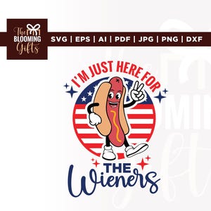 Proprio qui per i Wieners in formato SVG, Patriottico in formato SVG, Cricut, sublimazione, Design per maglietta del Giorno dell'Indipendenza, America in formato SVG, Divertente hot dog USA in formato SVG, Divertente