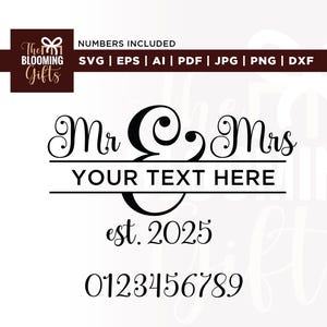 Sr. y Sra. Svg, Monograma derramado Svg, Signo de apellido Svg, Cricut, sublimación, Letreros de boda Svg, Letrero de apellido Svg, monograma Svg, Boda