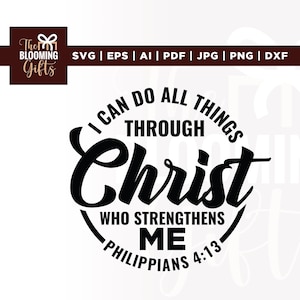 Todo lo puedo en Cristo SVG, Cricut, Png, Svg, sublimación, Escritura SVG, Versículo bíblico SVG, Letrero cristiano de pared, Versículo bíblico png