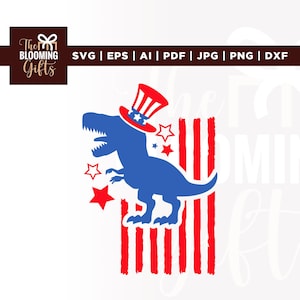 4 de julio SVG, Dinosaurio patriótico SVG, Cricut, Sublimación, Archivos de corte, Dinosaurio bandera estadounidense SVG, Tiranosaurio Rex EE. UU. SVG, PNG, Día de la Independencia SVG