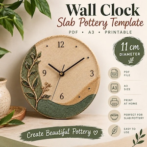 Slab pottery Wall Clock Template, Wall clock pottery template Digital Download