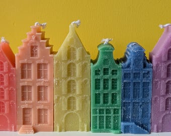 Regenbogen-Grachtenhaus-Kerzen | 6er-Set in 10 cm und/oder 12 cm | Handgemacht & nachhaltig | Farbenfrohe Kerzen | Amsterdam | Pride