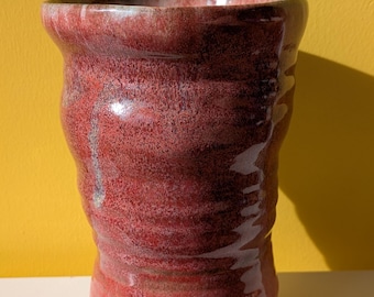Handgefertigte Keramikvase Altrosa – Unikat mit Effekt- & Crackle-Glasur – 17,5 cm hoch, wasserdicht – Moderne Blumenvase für große Sträuße
