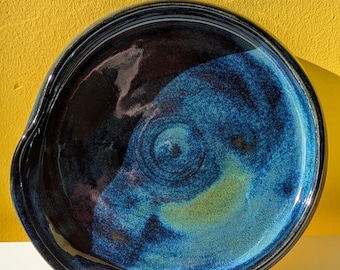 Large handmade ceramic spoon rest in vibrant blue & green – unique glaze, stoneware, practical and beautiful kitchen accessory - small gift