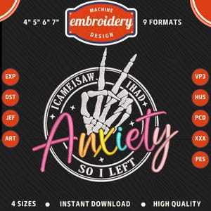 Anxiety Machine Embroidery File, Funny Embroidery Design, DST PES File for Embroidery Machine