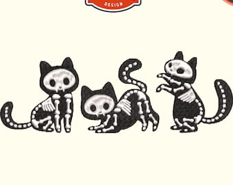 Skeleton Cat Embroidery Design: Halloween Machine Embroidery (4x4 Hoop) (Digital Download)