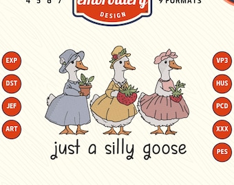 Just a silly goose Machine Embroidery File, silly goose Embroidery Design, DST PES File for Embroidery Machine
