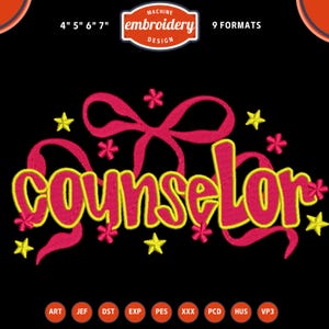 Coquette Counselor Embroidery Design, School Occupation Embroidery, We are back teacher embroidery, PES File for Embroidery Machine