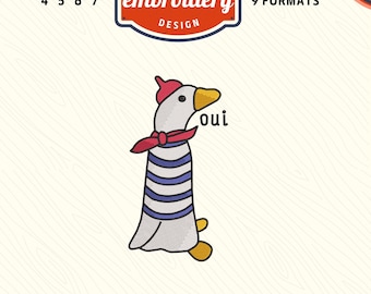 Funny French Goose Oui Machine Embroidery File, silly goose Embroidery Design, DST PES File for Embroidery Machine