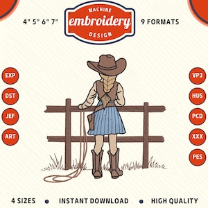 4th Of July Embroidery Design, Cute Cowgirl Machine Embroidery File, Country Girl Embroidery Design, DST PES File for Embroidery Machine