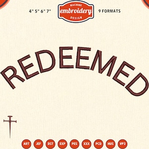 Redeemed Embroidery Design, Funny Christian machine embroidery files, 4x4 Hoop Embroidery Designs, Digital files, Instant download