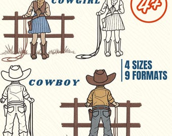 Cowboy Cowgirl Embroidery Design, 4th Of July, Kids Youth (Digital Download)