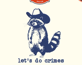 Motif de broderie drôle de raton laveur, Let's Do Crimes, fichier DST PES (téléchargement numérique)