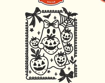 Cute Ghost with Strawberries Machine embroidery files, Halloween embroidery designs, Digital files For 4x4 Hoop, Instant download