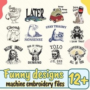 12 Funny sarcastic Embroidery file, funny sayings embroidery design, cute Bundle For Embroidery Machine, DST PES File, 4x4 Hoop Design