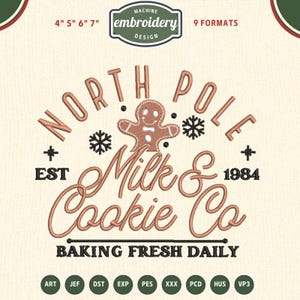 Desenho de bordado da North Pole Milk & Cookie Co. (Download digital)