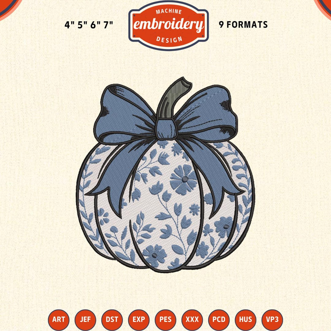 Floral Pumpkin Machine Embroidery Files, Fall Season Embroidery ...