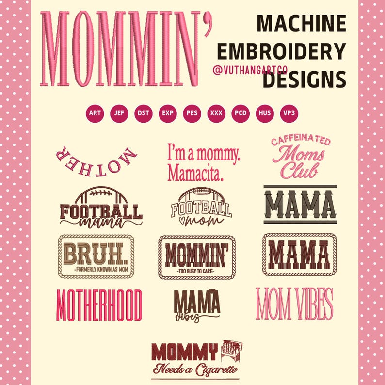 14 Mama Themed Machine Embroidery Files, Funny Wifey Mom Housewife ...