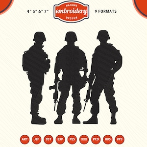 Soldiers Silhouette Embroidery File, Military Pattern Embroidery Design, DST PES File for Embroidery Machine, Gift for Husband Dad Son