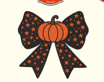 Cute Spooky Pumpkin Bow Machine embroidery files, Neon Halloween embroidery, Digital files For 4x4 Hoop, Instant download