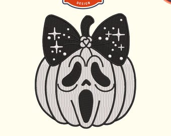 Cute Horror Pumpkin Bow Machine embroidery files, Neon Halloween embroidery, Digital files For 4x4 Hoop, Instant download