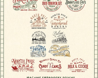 Christmas Embroidery Files, North Pole Embroidery, Gingerbread Bakery embroidery, Hot Chocolate Embroidery, Christmas Bundle, 4 sizes