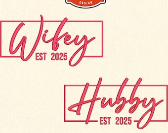 Wifey Hubby Embroidery Design, Couples Wedding Gift (Digital Files)