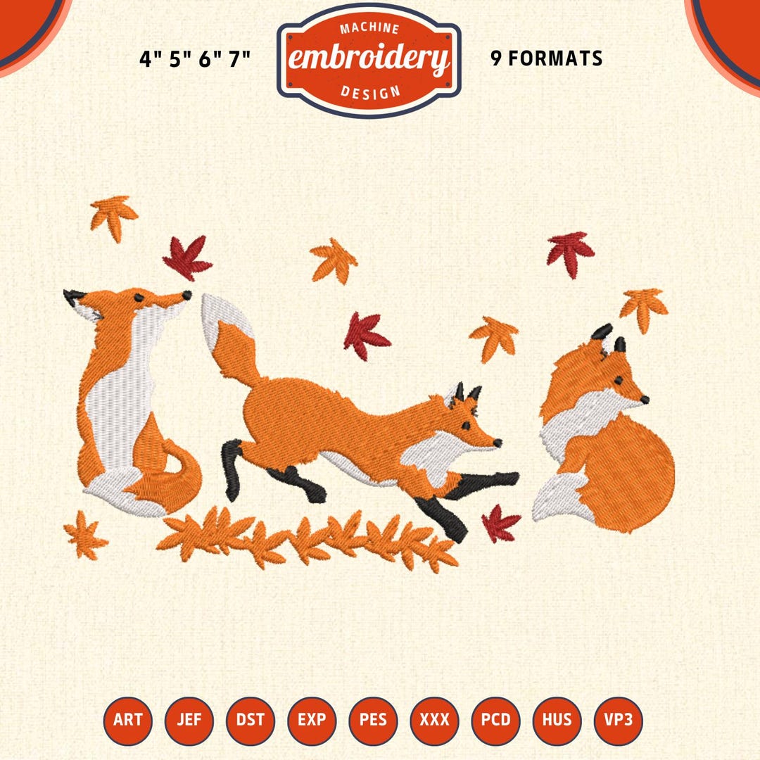 Fox Machine Images Fox Machine Embroidery File, Cute Animals Embroidery Design, DST PES ...